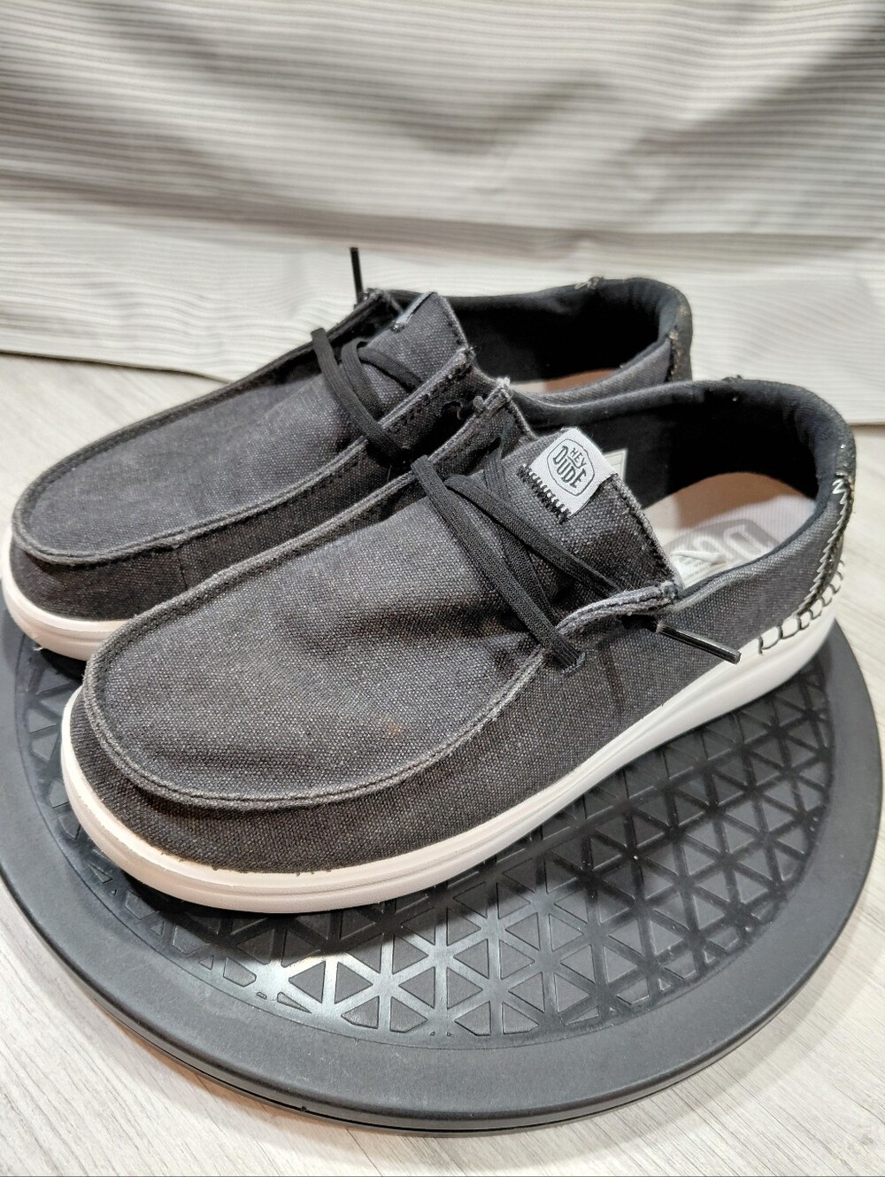 Hey Dude Womens Wendy Rise Black Canvas Slip-On Comfort Shoes Sparkle Heels Sz 7